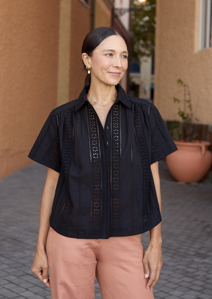 SADIE EMBROIDERED SHIRT - BLACK