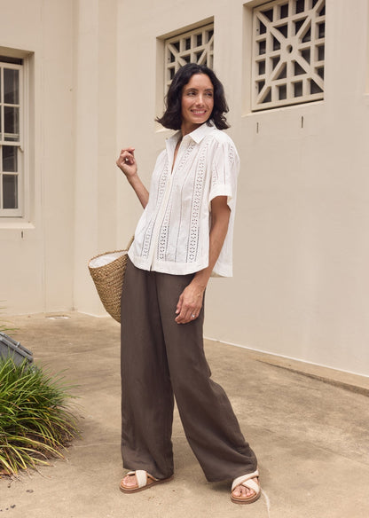 SADIE EMBROIDERED SHIRT - IVORY