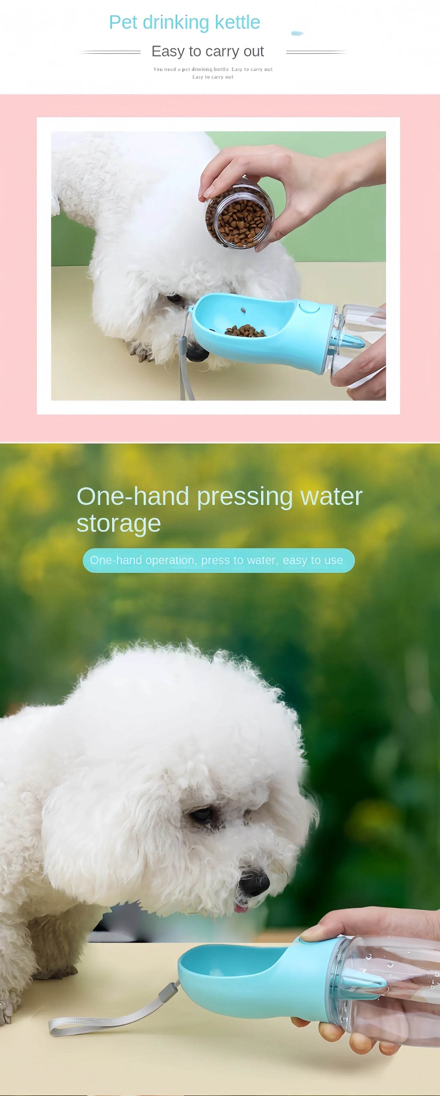 Portable Dog & Cat Water Bottle with Food Storage – Travel Pet Drinking Kettle