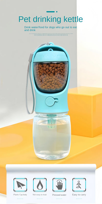 Portable Dog & Cat Water Bottle with Food Storage – Travel Pet Drinking Kettle