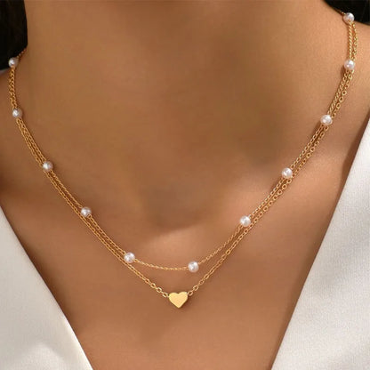 3pcs 14K Heart Pearl Necklace