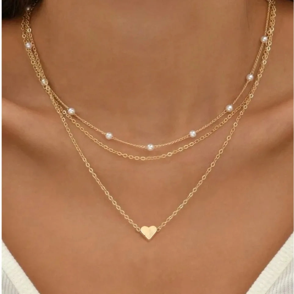 3pcs 14K Heart Pearl Necklace