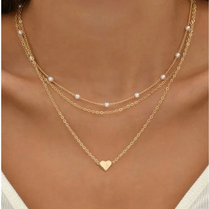 3pcs 14K Heart Pearl Necklace