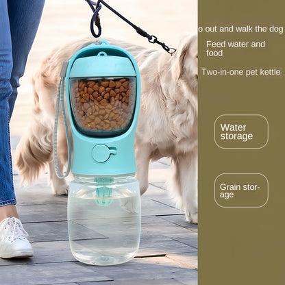 Portable Dog & Cat Water Bottle with Food Storage – Travel Pet Drinking Kettle